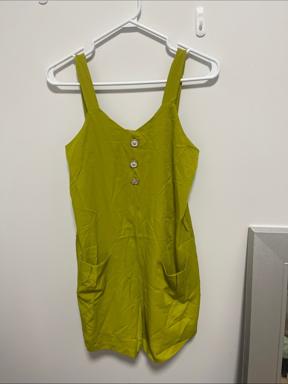 Lime Green Sleeveless Romper with Front Buttons